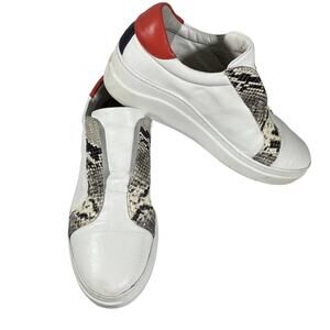 Boden Sneakers Slip On Slides White With Faux Snakeskin Trim 5.5 SEE PHOTOS